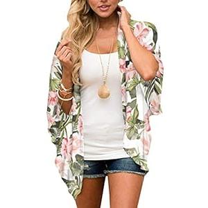 Chunoy Women Casual Plus Size Floral Print Short Sleeve Cardigan Loose Beach Wear Kimono Cover Up Blouse Tops 4X-Large