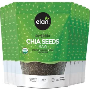 Elan Organic Chia Seeds, 8.8 oz, Natural Raw Black Chia Seeds, Plant-Based, Non-GMO, Vegan, Gluten-Free, Kosher, Gels Easily, Superfood (Pack of 8)