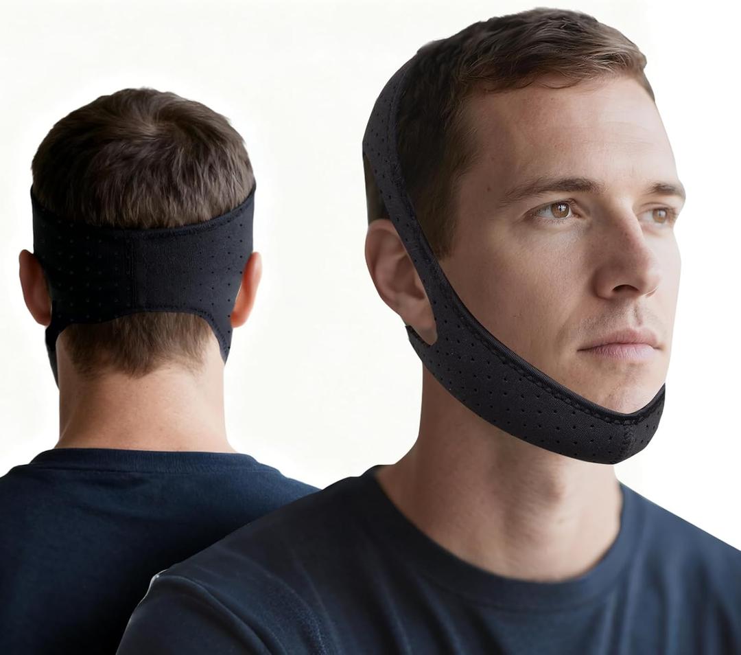 Anti Snoring Chin Strap Elasticity for Adults,Anti Snoring Devices Breathable and Durable,Snore Stopper for CPAP Users,M,Black