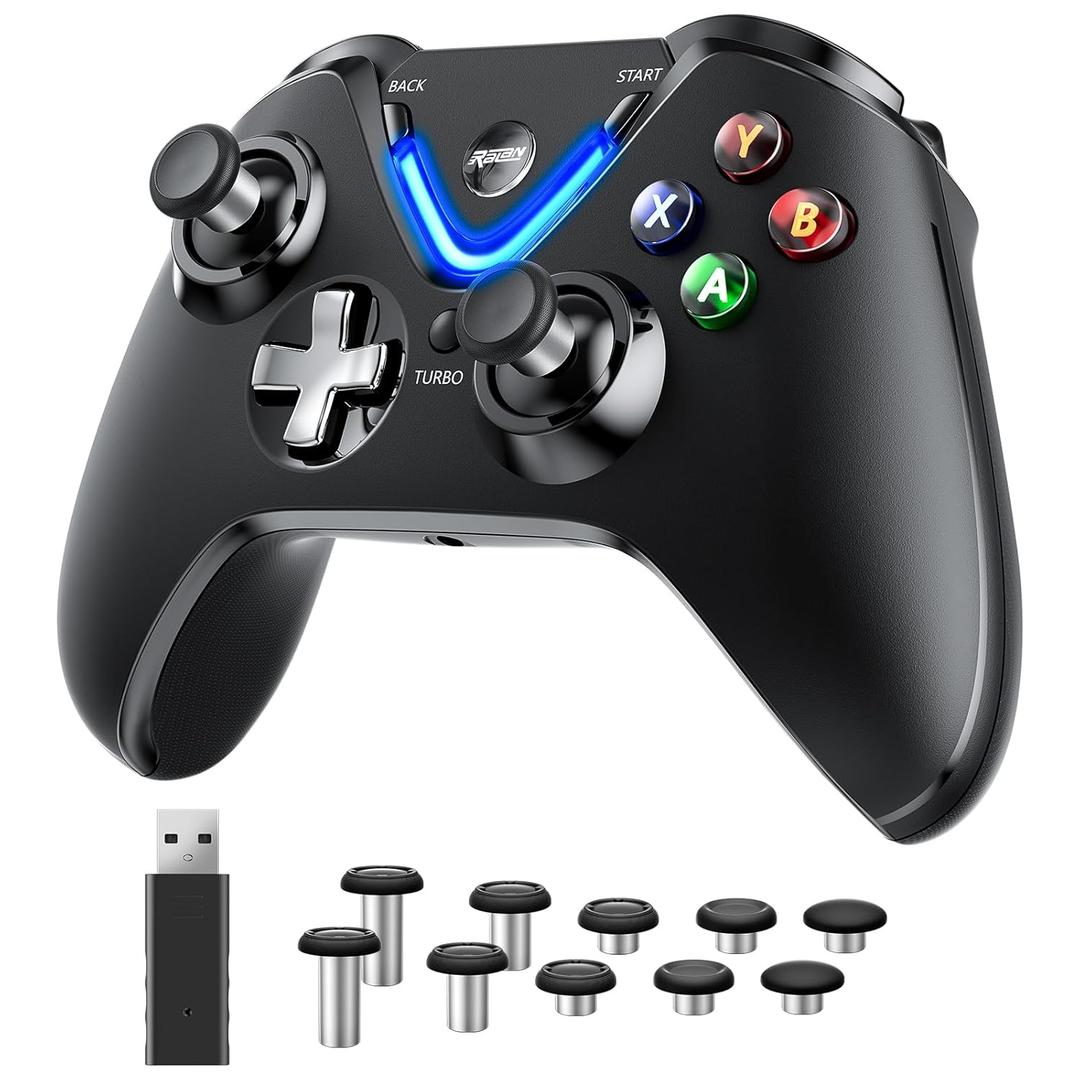 RALAN Wireless Controller with Paddles for Xbox One S/X, Xbox Series S/X, Windows PC, 2.4G Wireless Adapter with 3.5mm Headphone Jack, ALPS Joystick, Hall Effect Sensing trigger (Black)