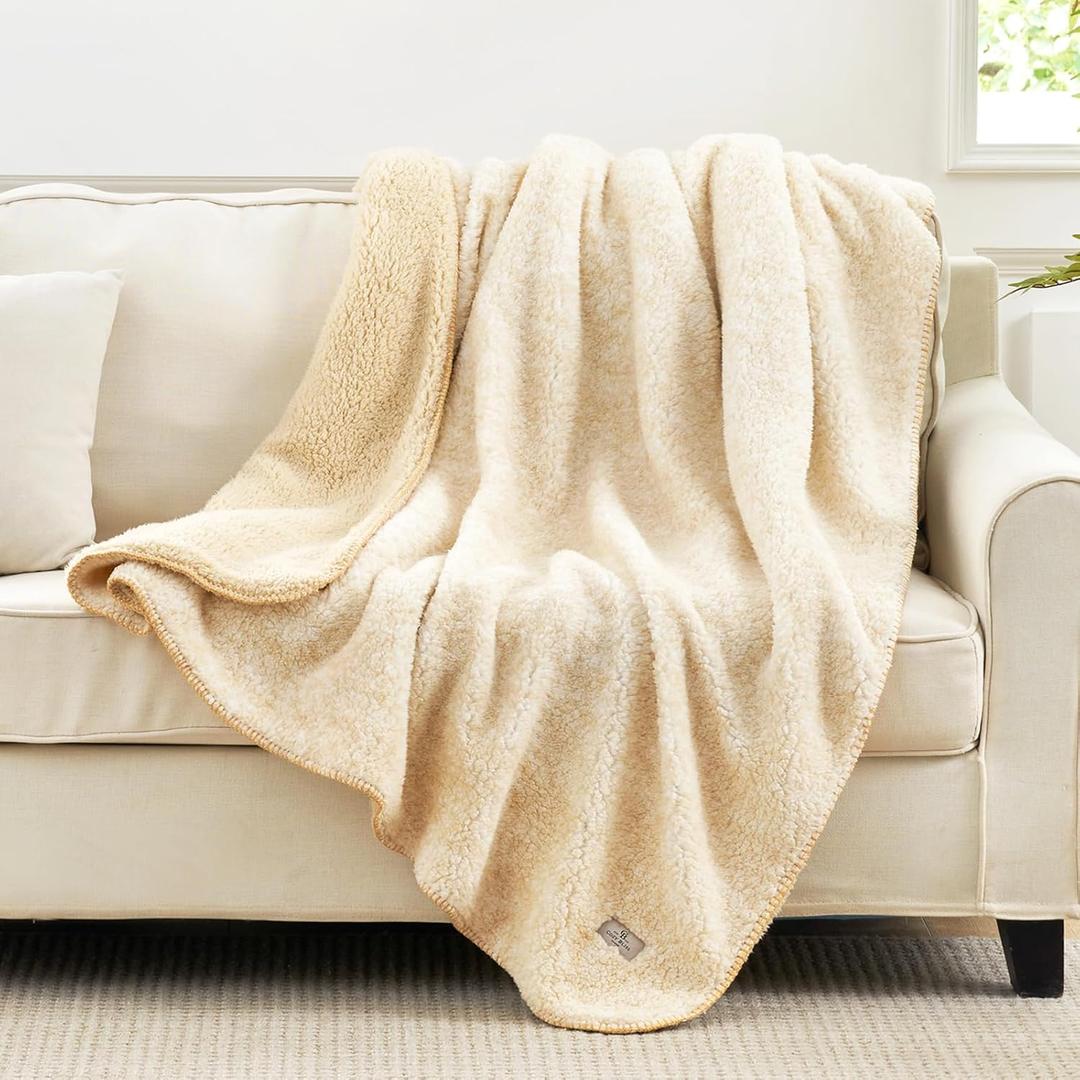 Cozy Bliss Sherpa Throw Blanket for Couch, Cozy Fleece Thick Warm Blanket for Winter, Reversible Soft Fuzzy Plush Throw Gifts for Women and Men, Room Decor (Mottled Beige, 50" x 60")