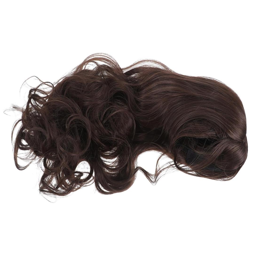 Mikinona Long Brown Wavy Wig for Women with Bangs Synthetic Heat Resistant Fiber Natural-looking Highlights Comfortable Lightweight Synthetic Hair for Daily Wear and Parties