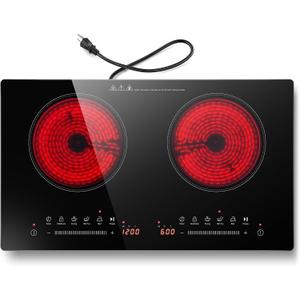 24 Inch 2 Burner Electric Cooktop, 110v 1800W Glass Ceramic Stove Top