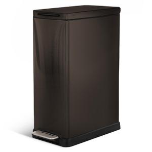 Home Zone Living 12 Gallon Slim Kitchen Trash Can with Soft Close Lid, Step Pedal, Bag Tuck Band, and Removable Liner, Stainless Steel, Black