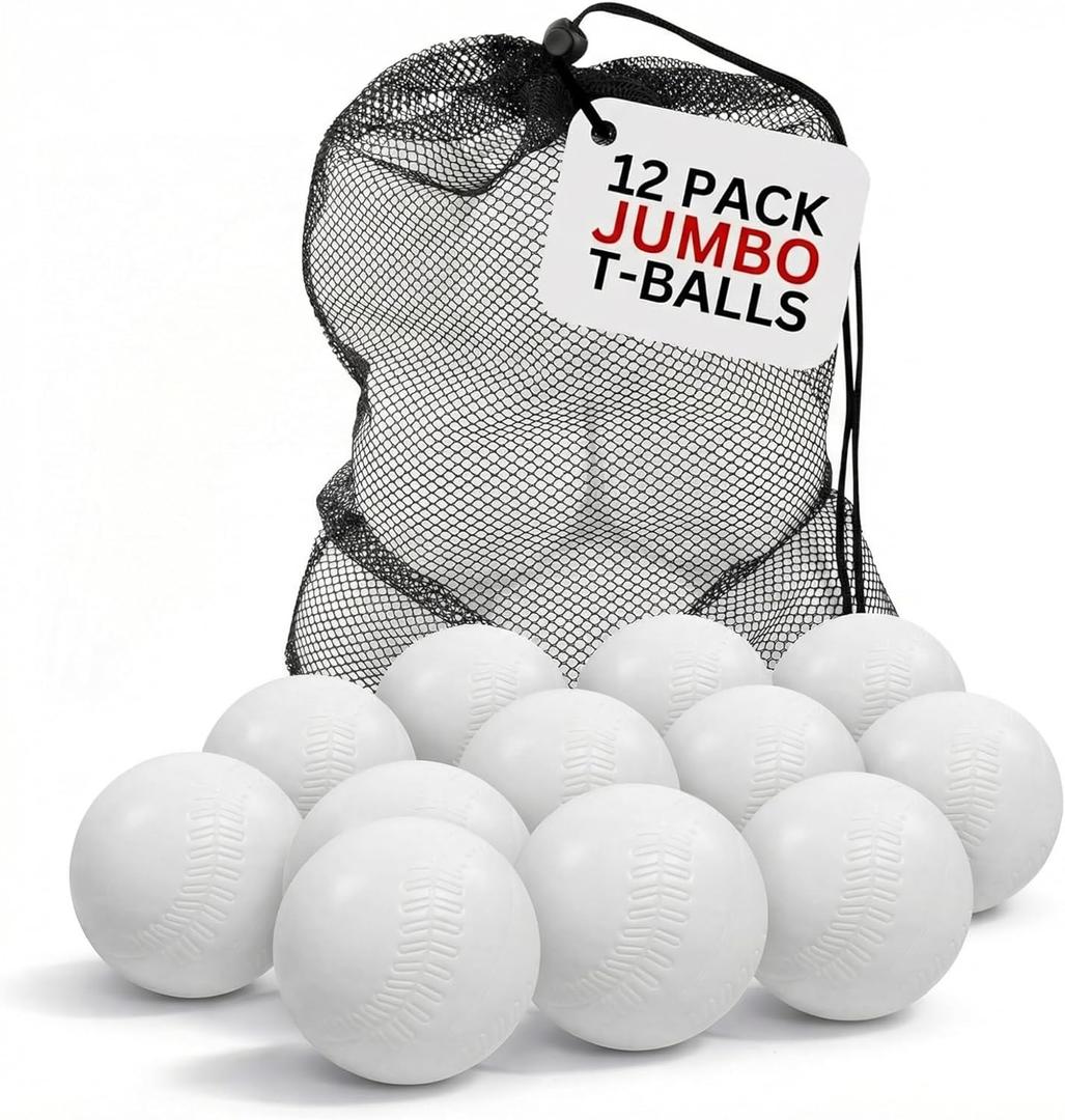 Liberty Imports 12 PCS Toddler & Little Kids Replacement T Ball Baseball Balls - Jumbo Plastic T-Balls with Mesh Bag, 3.5-inch Oversized Tballs for Totsports T-Ball Set, Softball, Training