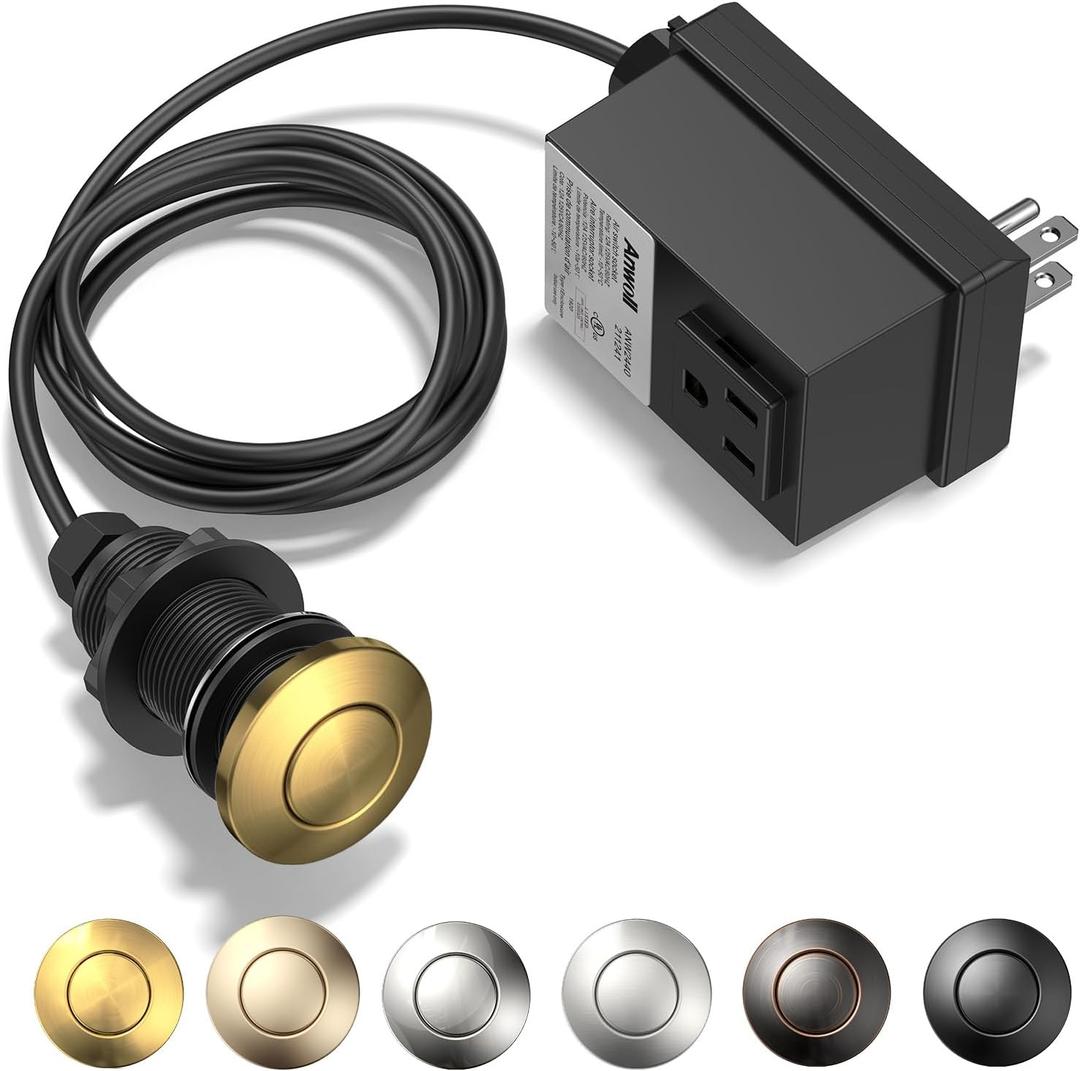 Garbage Disposal Air Switch Kit, Soft Brushed Gold Finish, Compatible with Moen Brushed Gold Faucets, UL Listed Sink Top Button, Universal Countertop Design