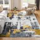 VKLiving Machine Washable 8'x10' Abstract Area Rug - Non Slip, Modern Woven, Soft Carpet for Living Room, Bedroom, Kitchen & Dining (Tpe01-gold Brushstroke)