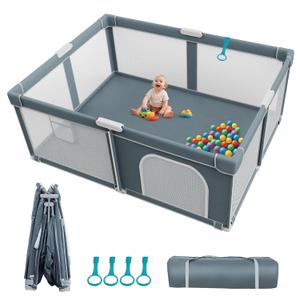 Foldable Baby Playpen - 70"×59" Collapsible Play Pen for Babies and Toddlers - Indoor Outdoor Foldable Play Yard with 4 Handles - Folding Baby Playpen with Bag Portable Travel Play Yard