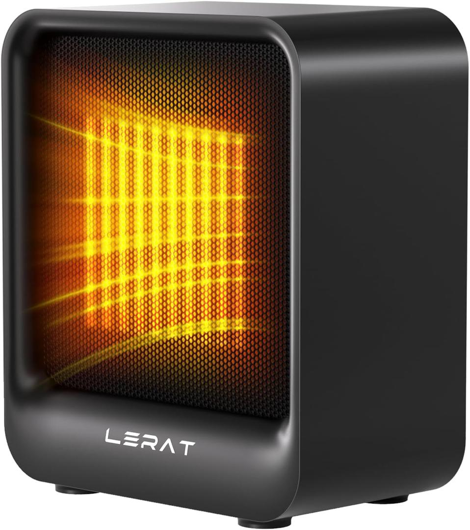 Lerat Space Heater, Portable Mini Heater for Indoor Use, 500W Fast Heating Small Desk Heater with Overheating & Tip-Over Protection, Lightweight Electric Heaters for Office, Home, Camping, Black