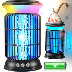 Solar Bug Zapper Outdoor Powerful Electric Bug Zapper with 4-in-1 Modes, Cordless & Rechargeable Insect Zapper, IP66 Waterproof Mosquito Zapper for Camping & Indoor Use