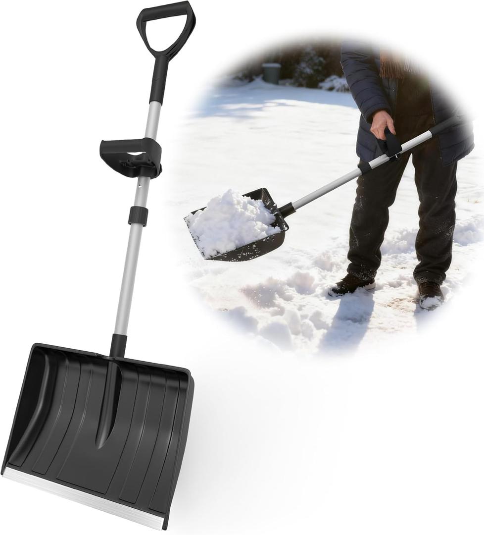 Snow Shovel for Driveway, Snow Removal Shovel with Ergonomic DGrip Handle, 48inch Long Lightweight Shoveling Tool, Large Capacity Shovel for Garden, Car Garage, Home Sidewalk and Camping, Black
