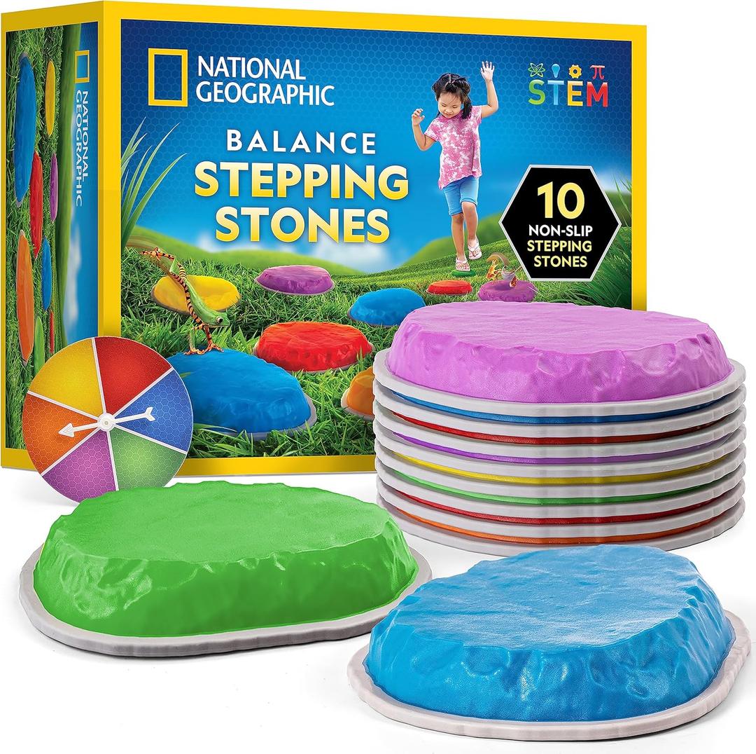 NATIONAL GEOGRAPHIC Stepping Stones for Kids Durable Non-Slip Stones Encourage Toddler Balance & Gross Motor Skills, Indoor & Outdoor Toys, Obstacle Course, Gifts for Toddlers 