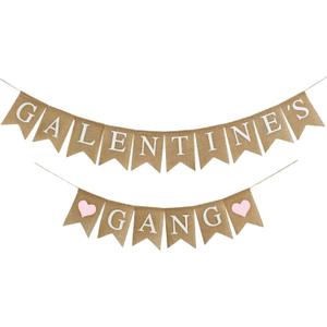 Galentine's Day Decorations Banner Burlap, Pink Heart Galentine Gang Hanging Banner Girl Ladies Party Supplies Photo Props Galentines Theme Decor