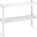 2 Pack Expandable Cabinet Organizer Shelves, 88lbs High Weight Capacity, Stackable Heavy-Duty Metal Storage Rack, Adjustable Cabinet Shelf for Kitchen, Pantry, Cupboard, Under Sink, White