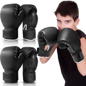 2 Pairs Kids Boxing Gloves 6 oz, Toddler Boxing Gloves for 3-18 Years | PU Leather Youth Kickboxing, Muay Thai, MMA Sparring Punching Training | Gifts for Boys & Girls (Black)