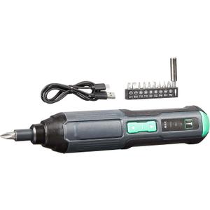 Amazon Basics by SKIL 4V Cordless Stick Screwdriver with 10-Piece Bit Set, USB Cable, LED Light, 3 Torque Settings