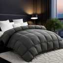 L LOVSOUL Goose Down Fiber Comforter King Size, 750+ Fill Power Hotel Style Bedding Comforter, 1200TC, Fluffy Ultra Soft All Season Gery Duvet Insert with 8 Corner Tabs (Grey)