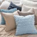 MIULEE Set of 2 Decorative Boho Throw Pillow Covers Linen Striped Jacquard Pattern Summer Cushion Covers for Sofa Couch Living Room Bedroom 16x16 Inch Light Blue