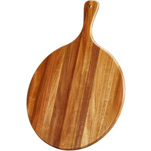 Acacia Wood Round Cutting Board with Handle - Wooden Charcuterie Board, Versatile Cutting Serving Board for Pizza, Bread, Cheese, Vegetables, and Kitchen Decor, 16"x12", 16.5"L x 11.8"W