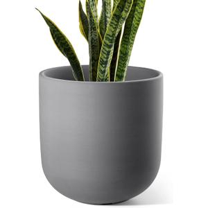 LE TAUCI 10 Inch Plant Pot, Ceramic Pots for Plants with Drainage Hole and Rubber Plug, Plant Pots Indoor for Home Garden Patio Office, Cylinder Planters for Indoor Plants, Charcoal Gray