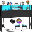 Aheaplus Headboard for Full Size Bed with Storage, Headboards with Outlets, USB Ports and LED Light, Full Size Head Board Only, Height Adjustable, Reversible, Sturdy and Stable Headboard, Black