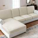 PrinceDeco Sofa Covers for Sectional Sofa, Velvet Soft Couch Covers Couch Cushion Covers Anti Slip, Stretch Sofa Slipcovers Washable Wear-Resistant Pet Friendly (1 PC Medium Seat Cover, Ivory)