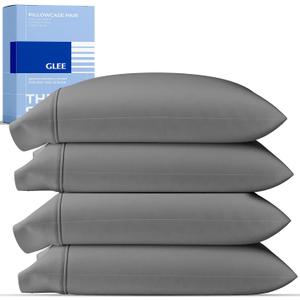 THREAD SPREAD 100% Cotton Pillow Cases Queen Size Set of 4 - Luxury 400 Thread Count Queen Pillow Cases (Pack of 2, Dark Grey), Soft Cooling Hotel Cotton Pillowcases, Fits Standard Pillows