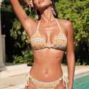 ZAFUL Women's Bikini Sets Beads Racerback Triangle Swimsuits 2 Piece Tie Side Cheeky Bathing Suits (M)