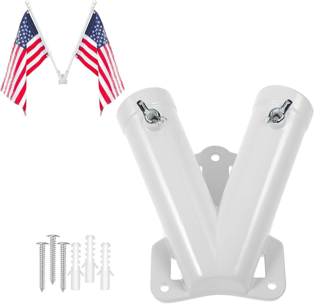 Flag Holder, Flag Bracket, Flag Pole Holder Bracket Double Hole Design Outside House Heavy Duty Metal Flag Mount, Aluminum Alloy Mounting Brackets(1 inch)