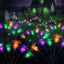 6Pack Total 48LED Purple Orange and Green Spider Solar Halloween Lights Outdoor - Solar Firefly Lights Outdoor, Sway by Wind, Waterproof for Garden Patio Pathway Halloween Decorations