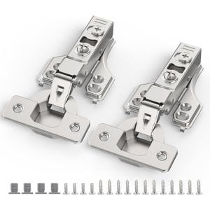 50 Pack 1/4" Partial Overlay Soft Close Concealed Hinge for Face Frame  Frameless Door, 3D Adjustment, Clip-on Plate, Slow Self Closing Hidden Satin Nickel, 105 Stainless Steel Hinges, 3/8"
