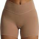 Aoxjox Trinity Workout Biker Shorts for Women Cross-Waist Crossover High Waisted Tummy Control Athletic Running Yoga Short 6" (Brownie, X-Large)
