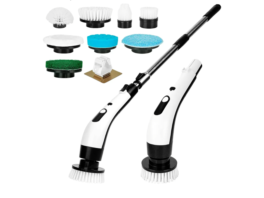 8 - in - 1 Electric Spin Scrubber, Cordless Cleaning & Shower Scrubber with Adjustable Handle, IPX7 Waterproof for Bathroom, Tile, Car, Kitchen, Floor, Tub | 8 Brush Heads, Powerful Horsepower