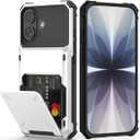 Nvollnoe Compatible with iPhone 17 Case with Card Holder[Store 5 Cards] Dual Layer Heavy Duty Shockproof Wallet Case with Hidden Card Slot Large Storage Cover for Men&Women 6.3''(White)