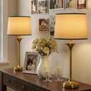 Cordless Table Lamp Set of 2 for Living Room, Gold Mid Century Modern Lamp with Tapered Fabric Shade, Classic Elegant Light for Bedroom Entryway Console, Detachable Magnetic Rechargeable Bulb,10000mAh