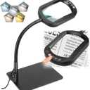Veemagni 10X Rectangle Magnifying Glass with Light and Stand, Flexible Gooseneck LED Lighted Desk Lamp, 5 Color Modes Stepless Dimmable, Hands Free Magnifier for Reading Crafts Painting Close Work (Black)