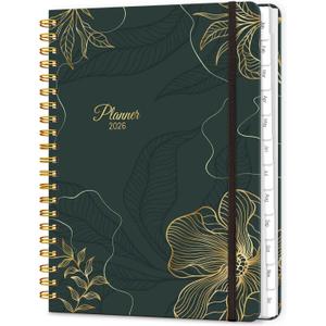 2026 Planner, A5 Weekly and Monthly Planners with Tabs, Spiral Bound Daily Calendar 2026 Planner, Agenda Organizers from Jan. to Dec., Hardcover Habit Tracker Journal 6.18" x 8.5" (Black Gold)