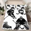Feelyou Boys Ice Hockey Bedding Set for Kids Children Hockey Player Printed Bed Sheet Set Decorative Sports Event Fitted Sheet Black White Winter Sports Bed Cover Twin Size 2Pcs (Twin(39"x75"), Multi 111)