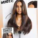 GORGIUS Highlight Lace Front Wig Pre Plucked Glueless Black and Brown Straight Layered Wig Upgraded with Premium Synthetic Fiber 22 Inch