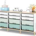 12 Drawers Storage Cabinet with Wooden Top and Plastic Bins, Toy Storage Organizer Toy Shelf Storage Chest Cubby Organizer for Home, Office, Playroom, Classroom & Craft Room Storage (Green)