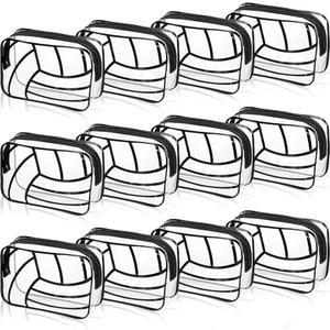 Reginary 12 Pcs Volleyball Gift Bags Goodie Clear PVC Portable Makeup Cosmetics Bag 7 x 4.3 x 2.4 '' Waterproof Sport Carry Pouch Organizer with Zipper for Woman Volleyball Team Coach Valentines Gifts