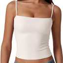 QINSEN Women's Double Lined Basic Tank Top Adjustable Spaghetti Straps Sleeveless Camisole Shirts (Medium, Beige)