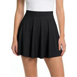 eoeoo Women's Flared Mini Skirt Stretchy High Waist Flowy Ruffle Hem Skater Skirt (Black, S)