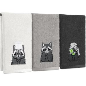 3 Pcs Raccoon Gifts Hand Towels for Bathroom Decorative Funny Retro Raccoon Bathroom Decor 100% Cotton Embroidered Towels for Women Kitchen Decor, 13. 3 x 29. 5'' (Gray)