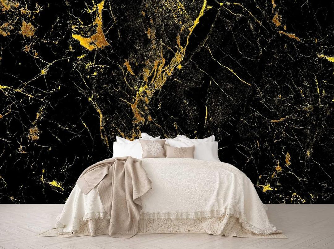 Black and Gold Wallpaper Large Abstract Marble Pattern Wall Mural for Bedroom Living Room TV Background Sofa Wall (not self-Adhesive) 