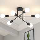 Modern Sputnik Chandelier Ceiling Light Fixtures, 6-Lights 22 Mid Century Industrial Metal Semi Flush Mount for Dining Room, Bedroom, Living Room-Black