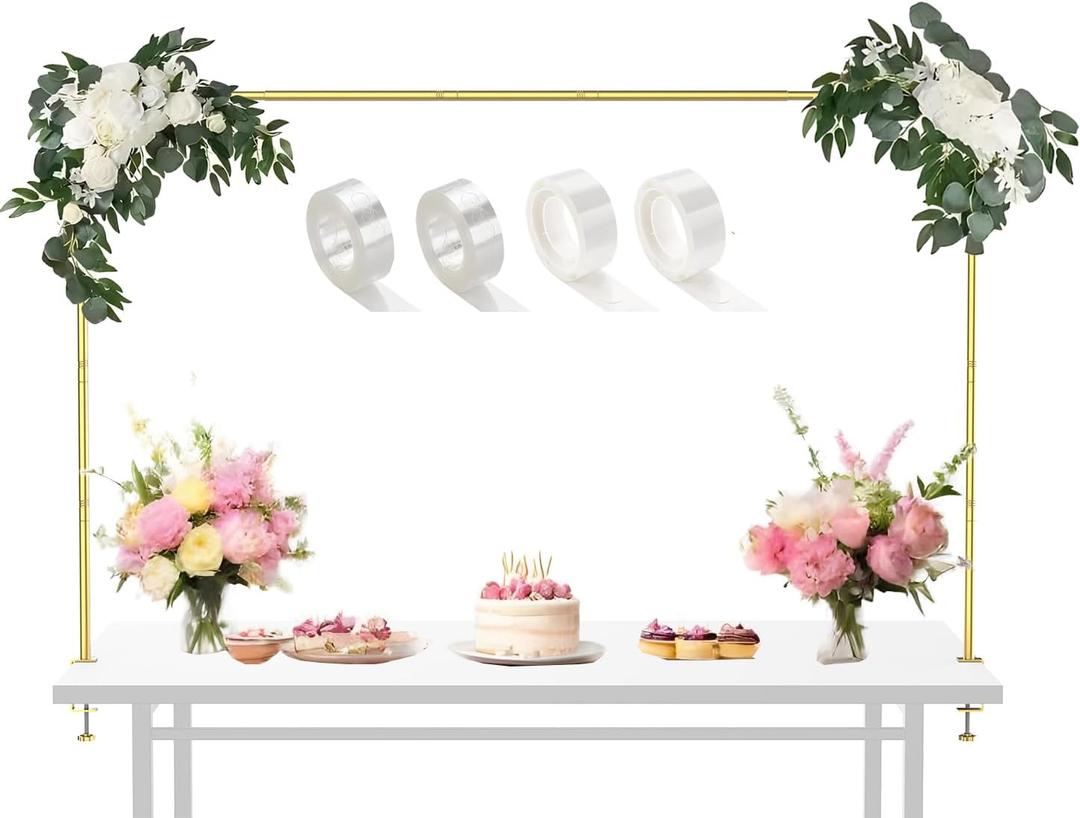 LANGXUN Meatl Table Balloon Arch Kit, Adjustable 16''-56'' Tall 29"-98" Length Table Stand, For Birthday Party Wedding & Graduation Decorations, Christmas Decort Baby Shower Party Supplies (Gold)