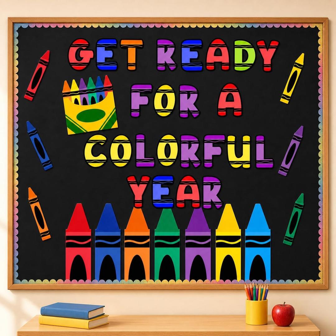 4 x 44 Pcs Crayon Classroom Bulletin Board Decorations Get Ready for Colorful Year Crayon Paper Cutouts for Back to School Classroom Teacher Students Chalkboard Door Wall Decor Supplies