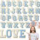 WILLBOND 52 Pcs Chenille Letter Patches A-Z, Self-Adhesive Alphabet Stickers, Embroidered Applique for Clothes, Bags, Hats, Backpacks, DIY, Name Craft, Wedding Gifts(Light Blue, White,2.2 Inch)