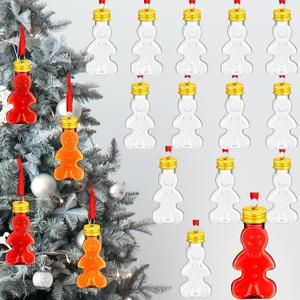 Patelai 18 Pcs Christmas Drink Balls Clear Shot Glass Ornaments Xmas Tree Fillable Ornaments Plastic Xmas Water Bottle Bulbs for Holiday Party Decorations(Gingerbread,50 ml)